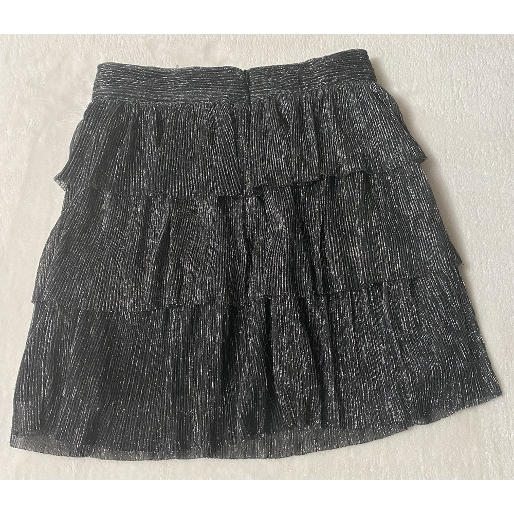 Papermoon Zip Up Back Glittery Ruffles Miniskirt ‎ Black Silver Size Small